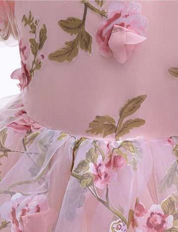 3D Rose Mesh Bubble Sleeve Dress - Mini Taylor